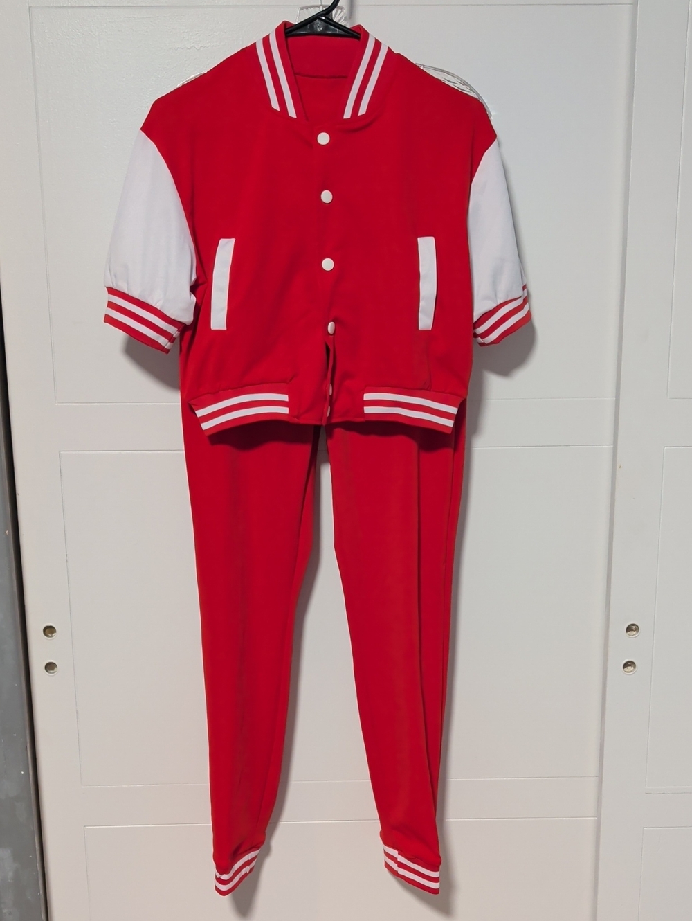 Red and White Short Sleeve Track Suit